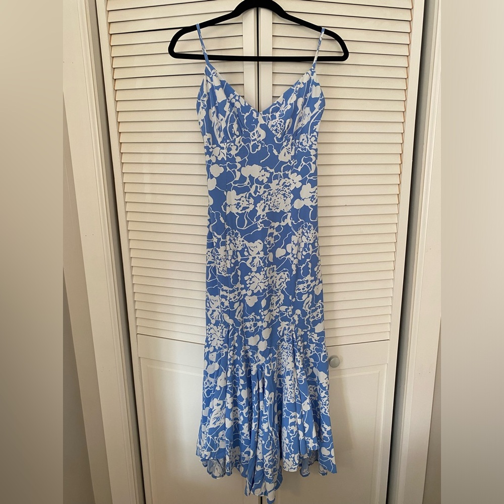 Abercrombie mermaid slip maxi dress in French blue floral, size S